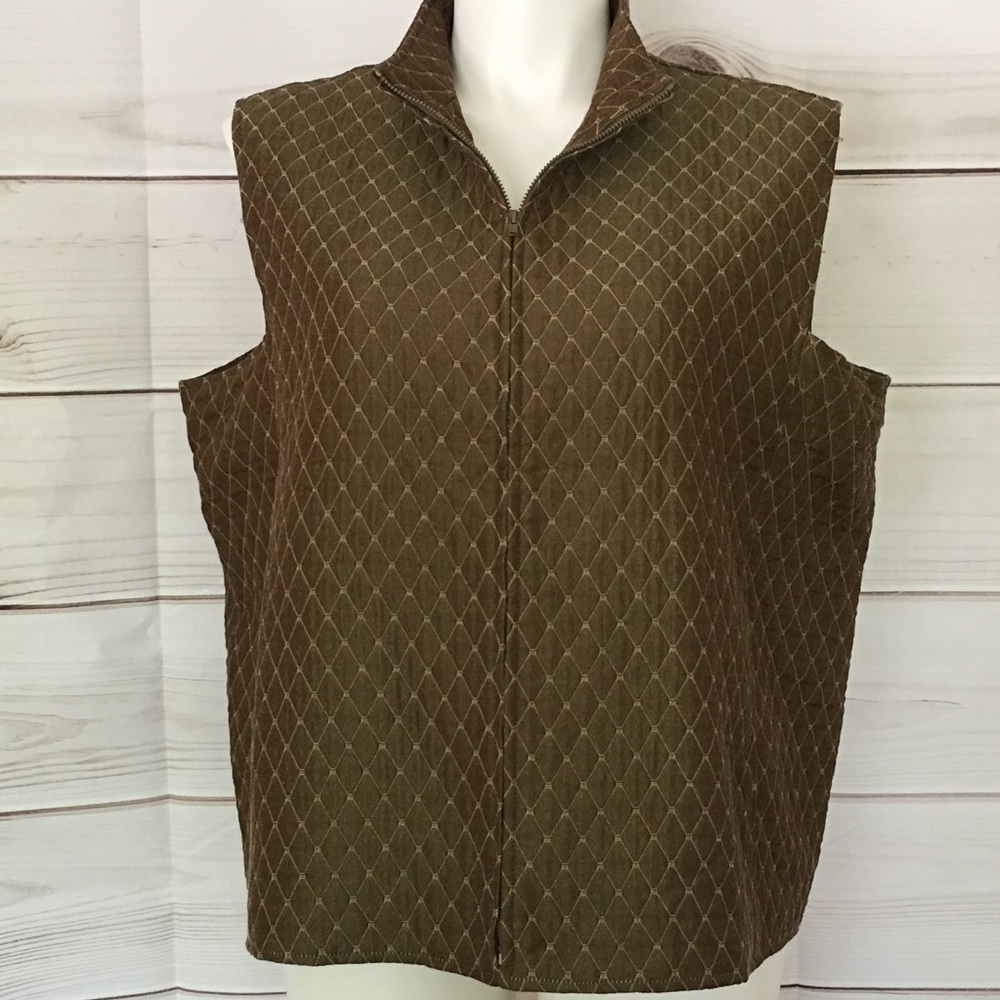 Coldwater Creek Quilted Vest Zip Front Olive Green Size XXL